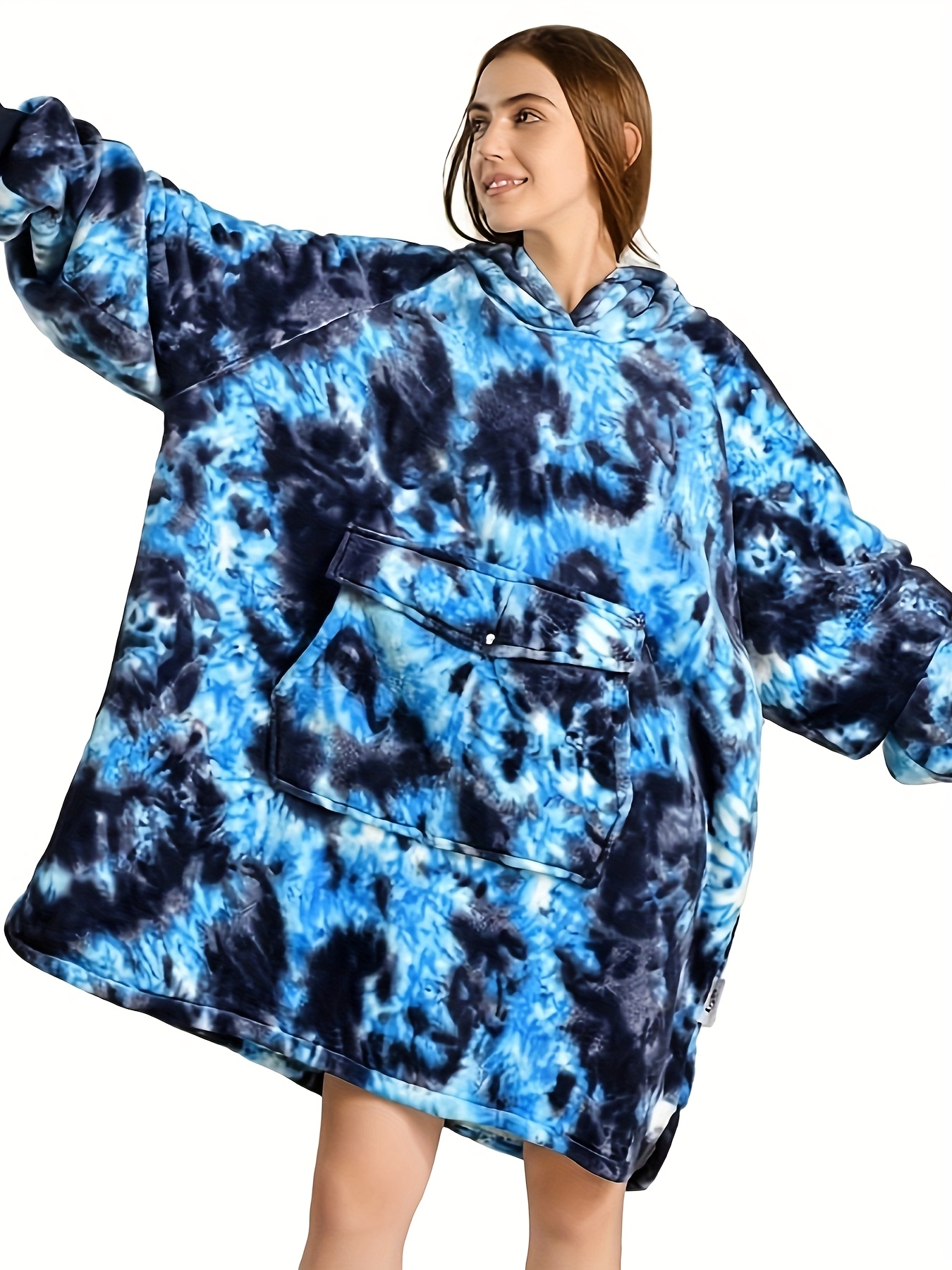 cozy oversized sherpa fleece hoodie blanket tie dye wearable blanket with warm shawl wrap for women and birthday gift non stretch knit fabric hand washable details 0