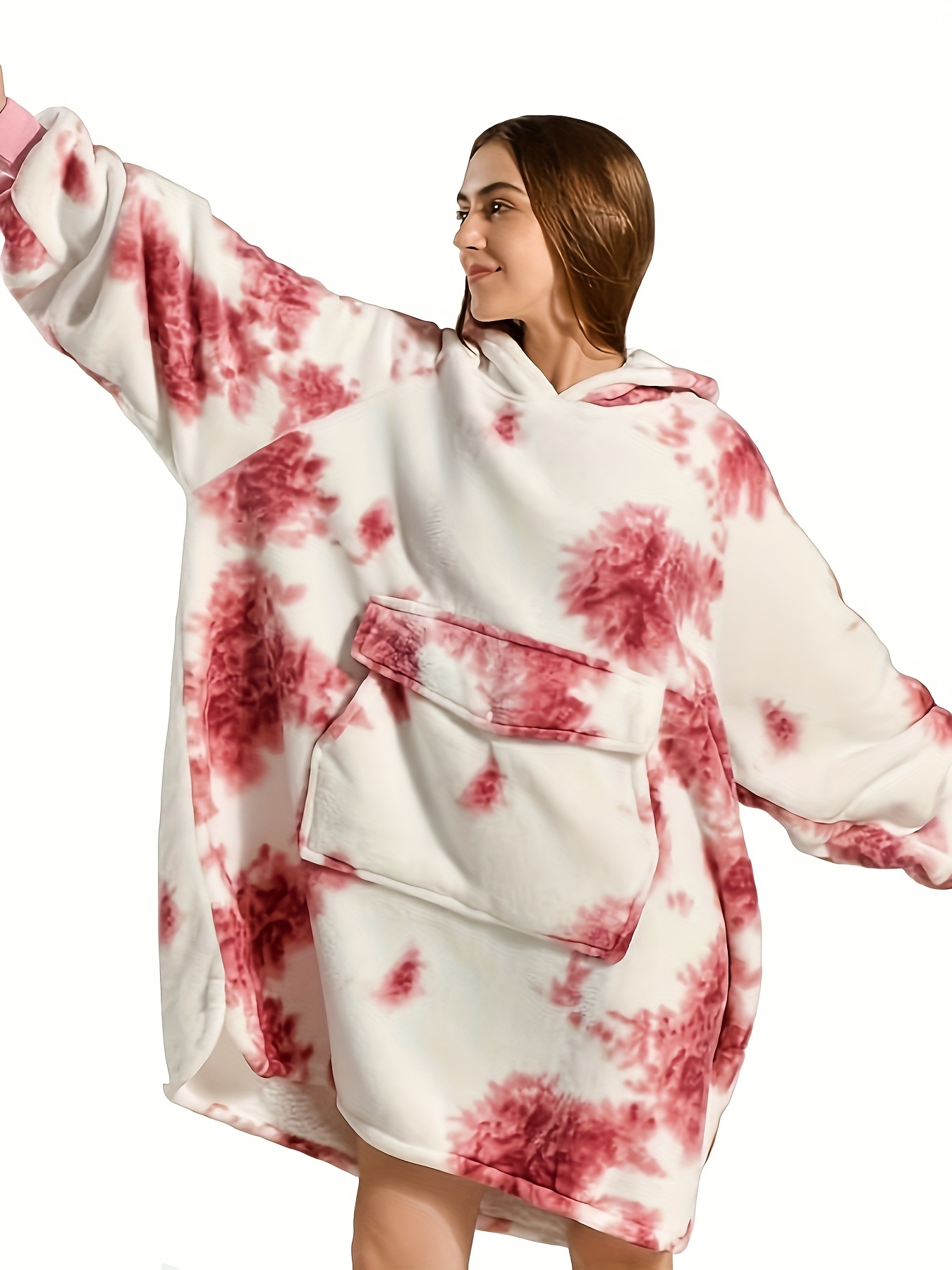 cozy oversized sherpa fleece hoodie blanket tie dye wearable blanket with warm shawl wrap for women and birthday gift non stretch knit fabric hand washable details 4