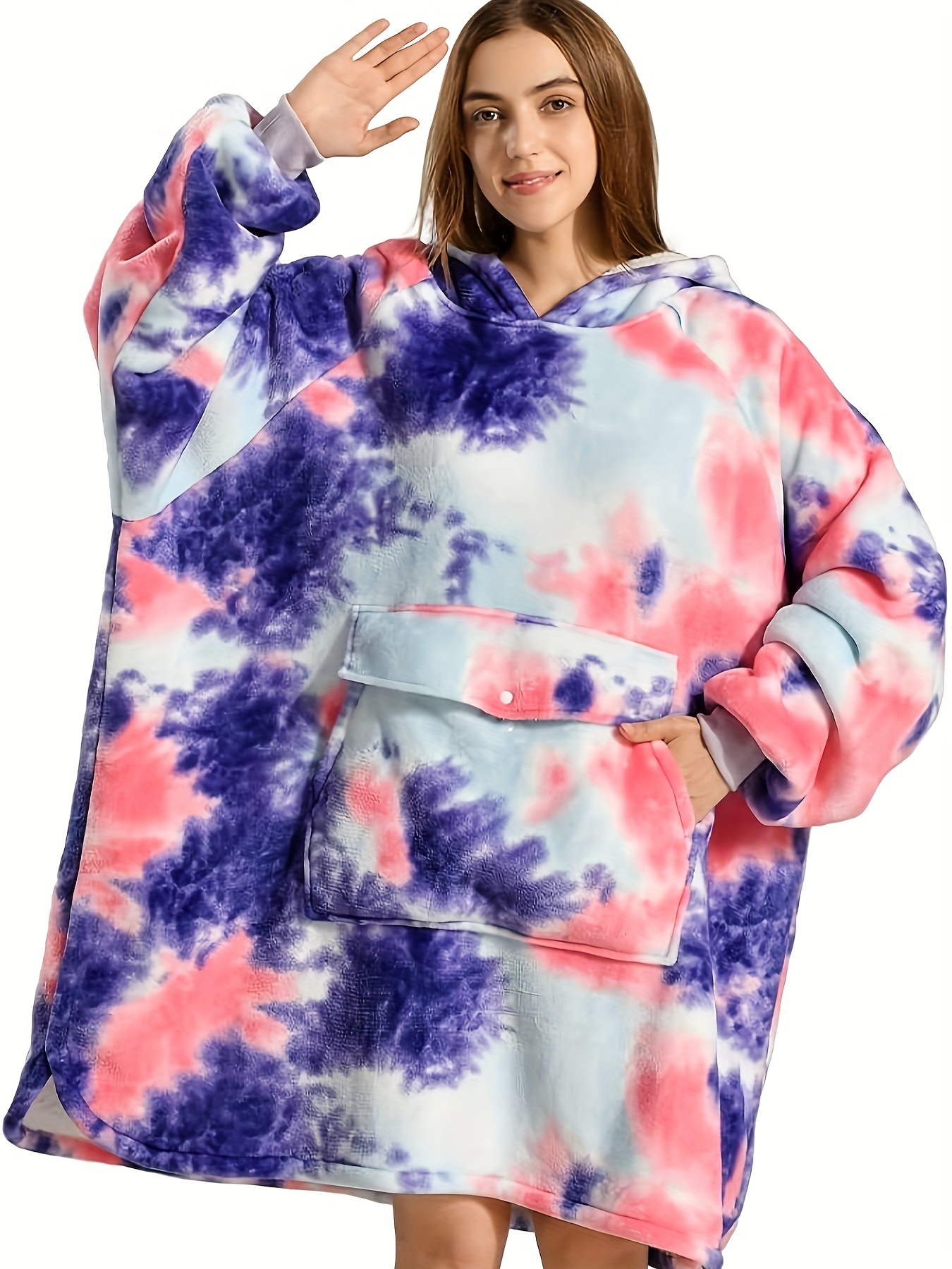 cozy oversized sherpa fleece hoodie blanket tie dye wearable blanket with warm shawl wrap for women and birthday gift non stretch knit fabric hand washable details 13