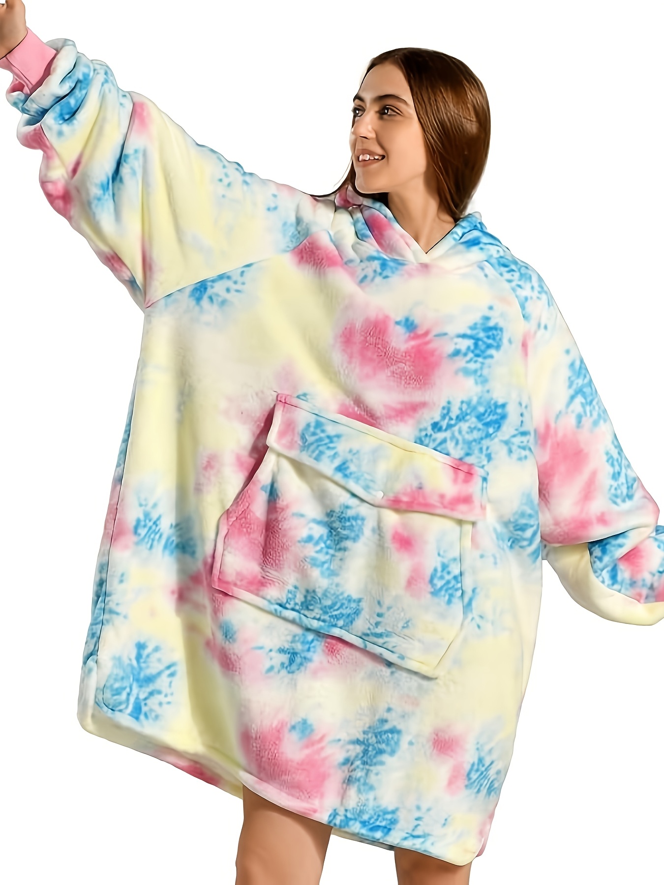 cozy oversized sherpa fleece hoodie blanket tie dye wearable blanket with warm shawl wrap for women and birthday gift non stretch knit fabric hand washable details 17