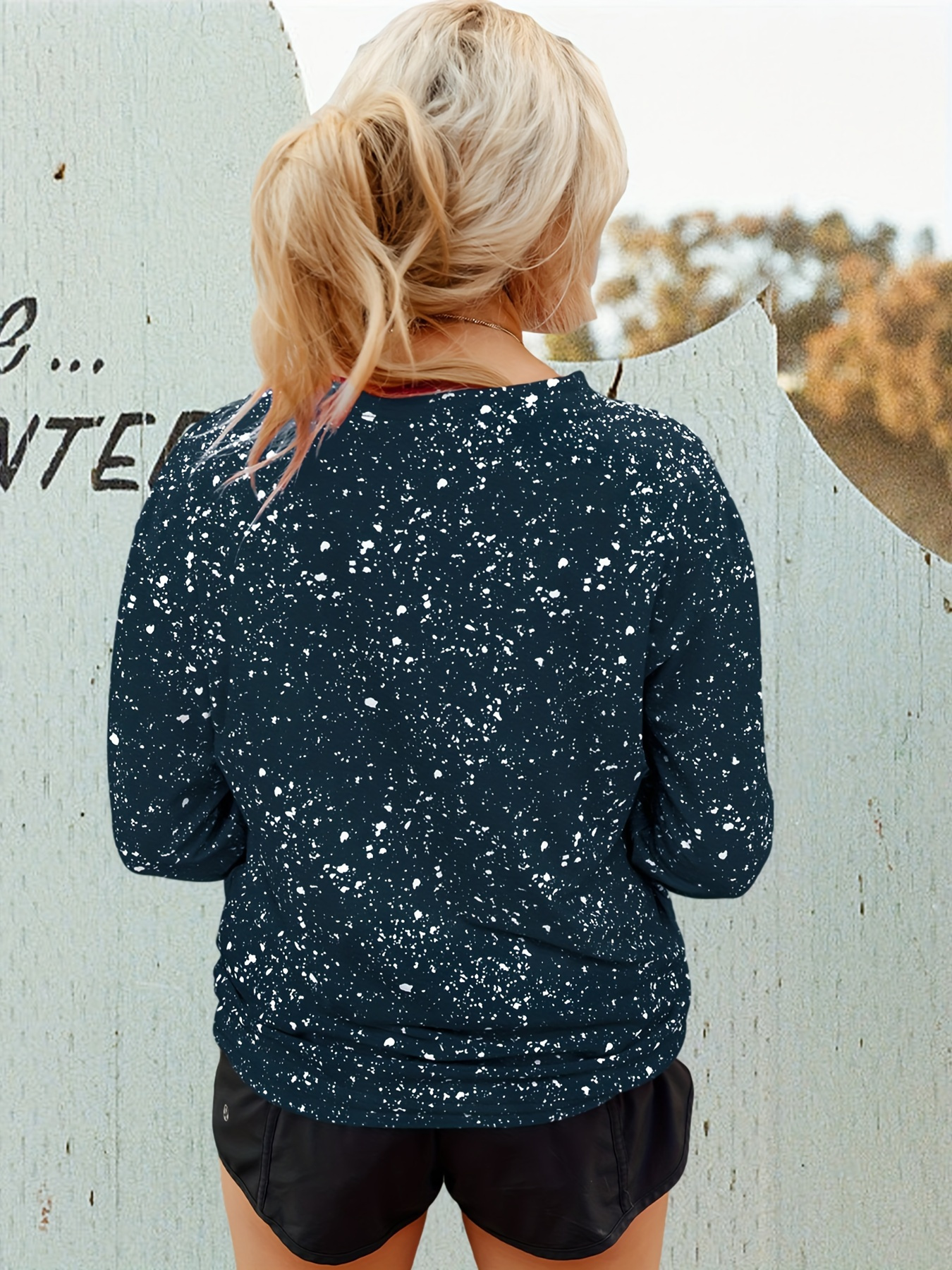 womens casual crew neck sweatshirt long sleeve semi sheer stretchy polyester machine washable details 1