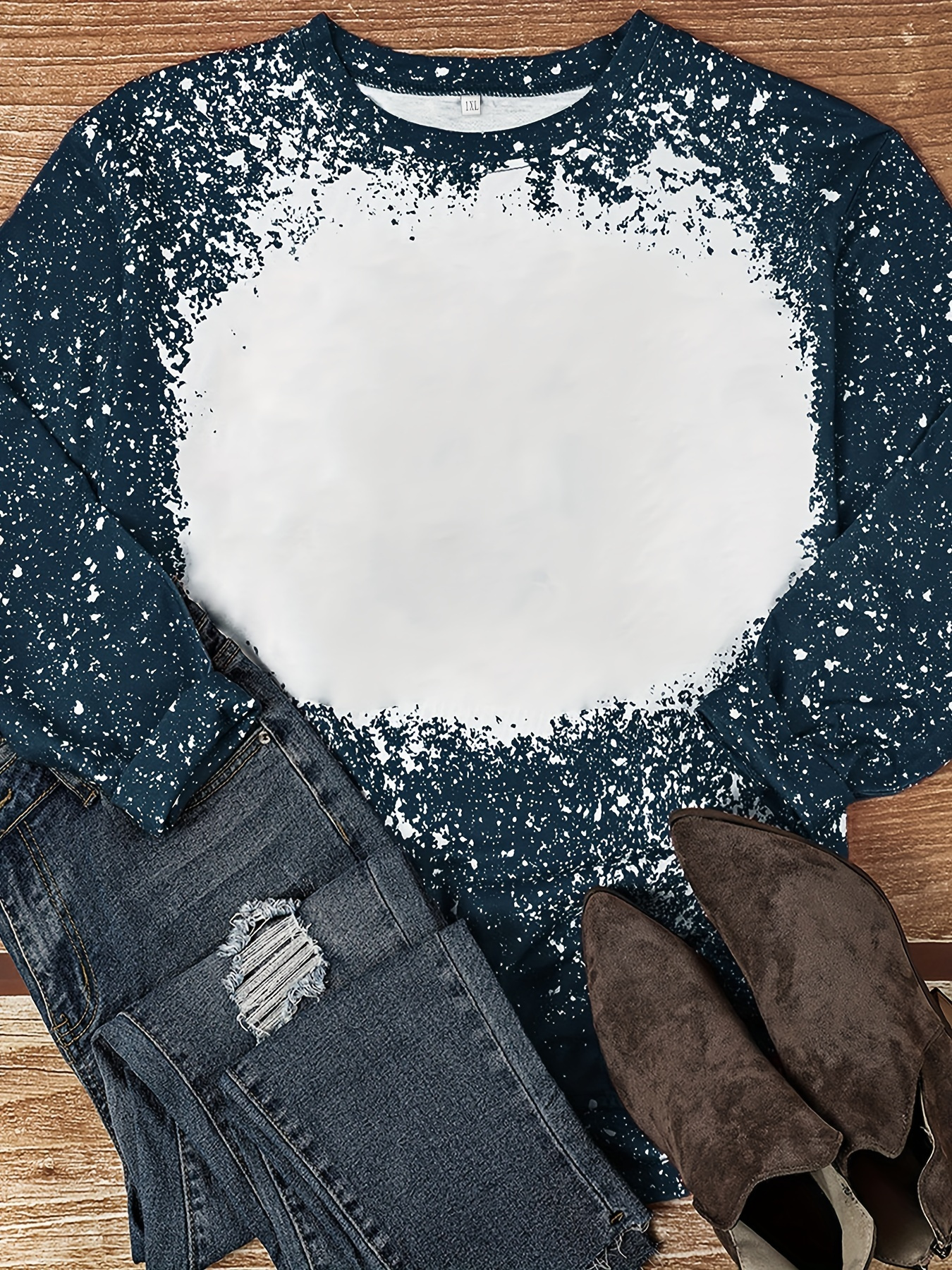 womens casual crew neck sweatshirt long sleeve semi sheer stretchy polyester machine washable details 2