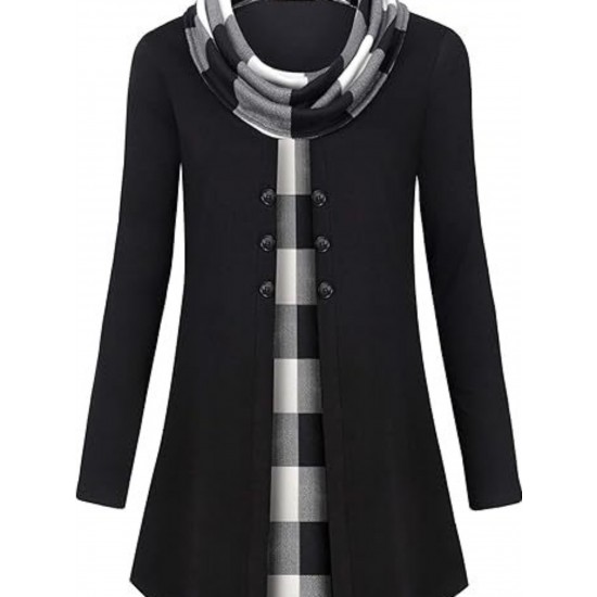 Chic Plus Size Turtleneck Coat for Women - Casual Button-Up, Long Sleeve, Machine Washable - Perfect for Fall & Winter