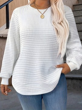 [Customer Favorite] Elegant Plus Size Solid Color Sweatshirt for Women - Crew Neck, Long Sleeve, Stretch Fabric, Machine Washable - Perfect for Fall/Winter