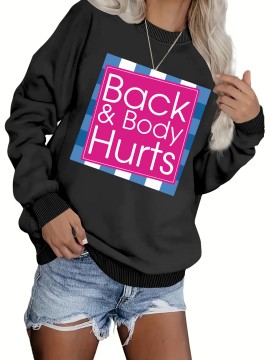 Plus Size Letter Print Sweatshirt, Crew Neck Casual Sweatshirt For Fall & Spring, Women's Plus Size Clothing