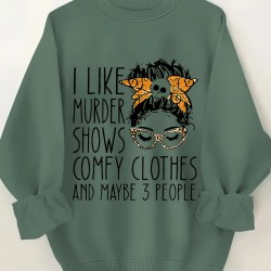 Plus Size I Like Print Sweatshirt, Casual Long Sleeve Crew Neck Pullover Sweatshirt, Women's Plus Size Clothing